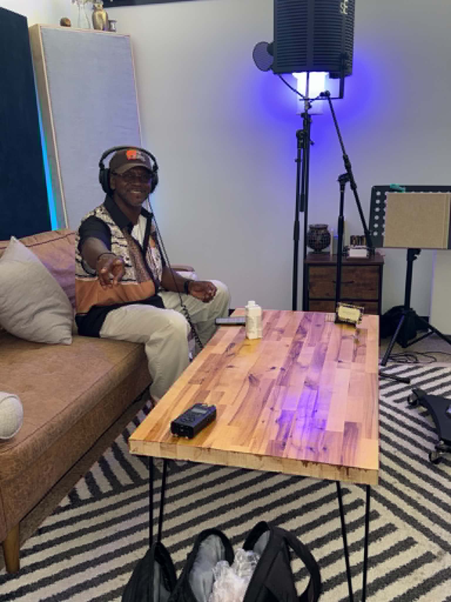 Raphael Ashanti smiling in the recording studio