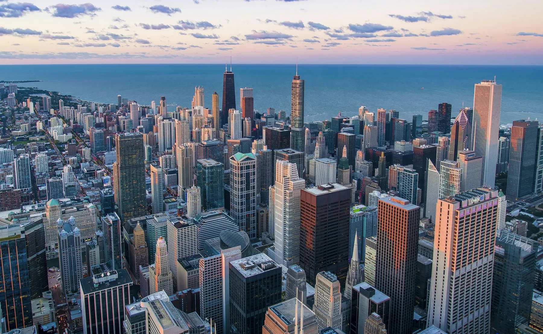 A city skyline at dusk. Conceptual Chicago imagery.