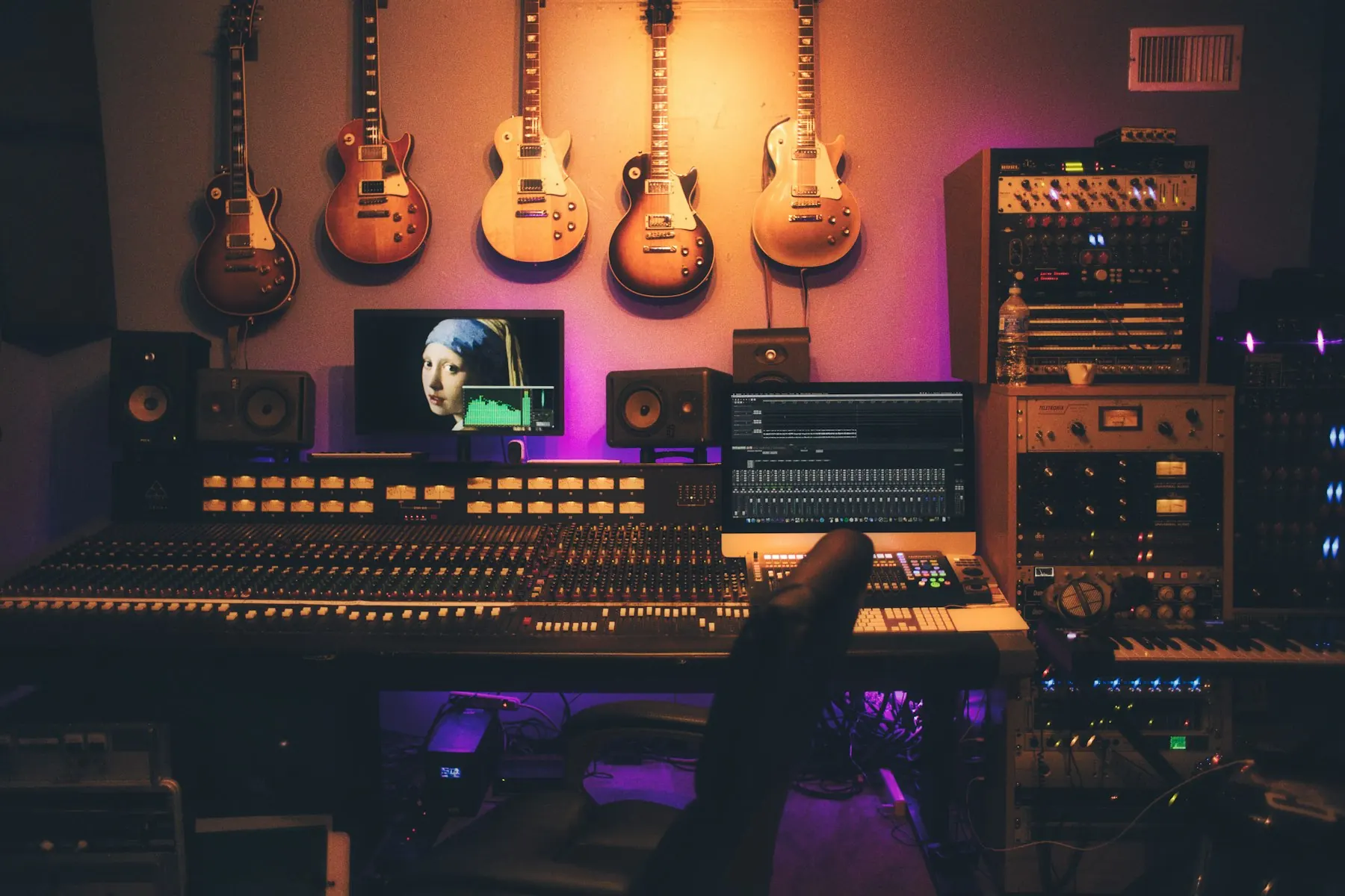 A music or media studio with recording equipment. Conceptual youth-studio imagery.