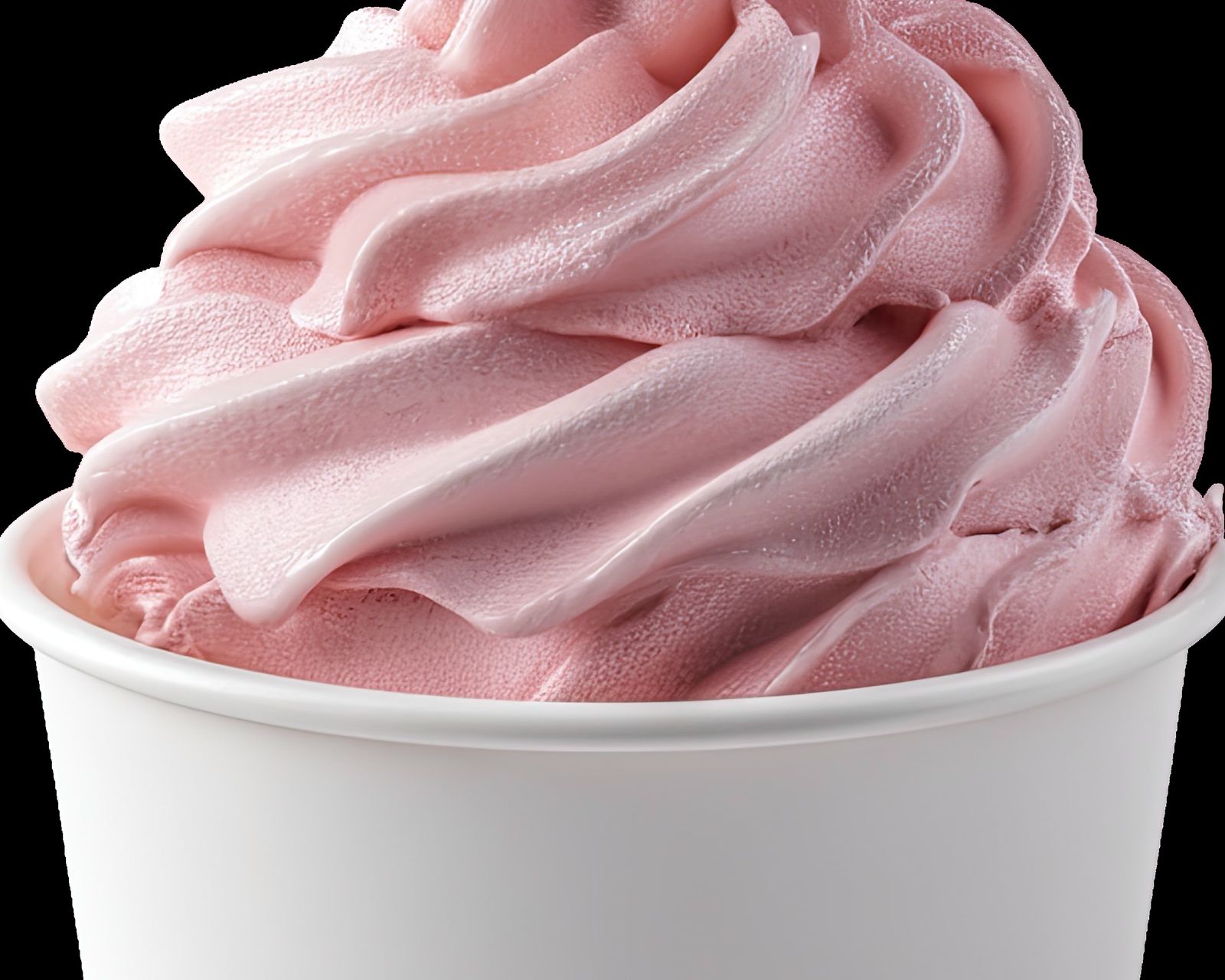Pink soft-serve ice cream in a cup. Temporary concept photography.